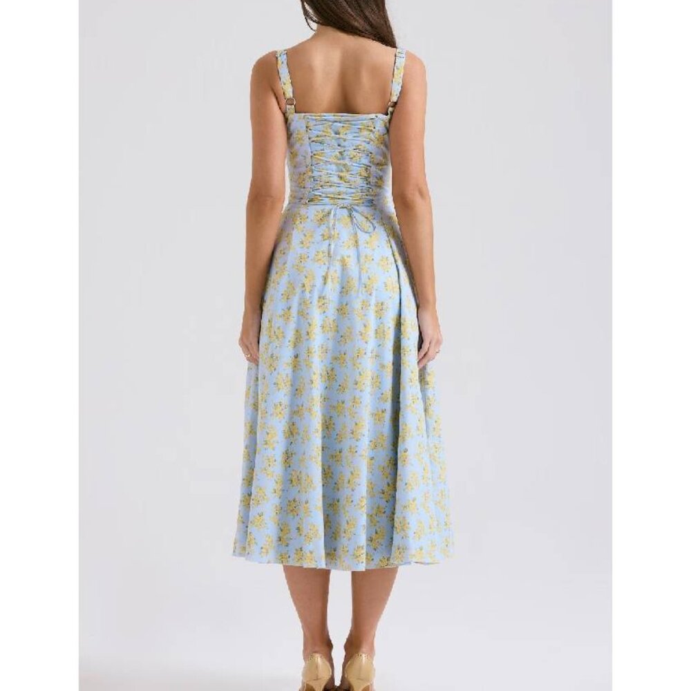 NEW House of CB Carmen Soft Blue Vintage Floral Cotton Bustier Sundress L#2604* - Picture 4 of 12
